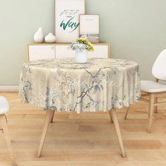 Aperturee - Aperturee Neutral Floral Round Tablecloth in Beige White and Gray for Modern Farmhouse and Elegant Decor