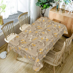 Aperturee - Aperturee Neutral Taupe Floral Sketch Rectangle Tablecloth Brown Wildflower Branch Pattern Cover Rustic Farmhouse Decor