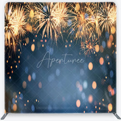 Aperturee - Aperturee New Year Celebration Tension Fabric Backdrop Golden Festive Sparks Blue Bokeh Holiday Party Photography Background