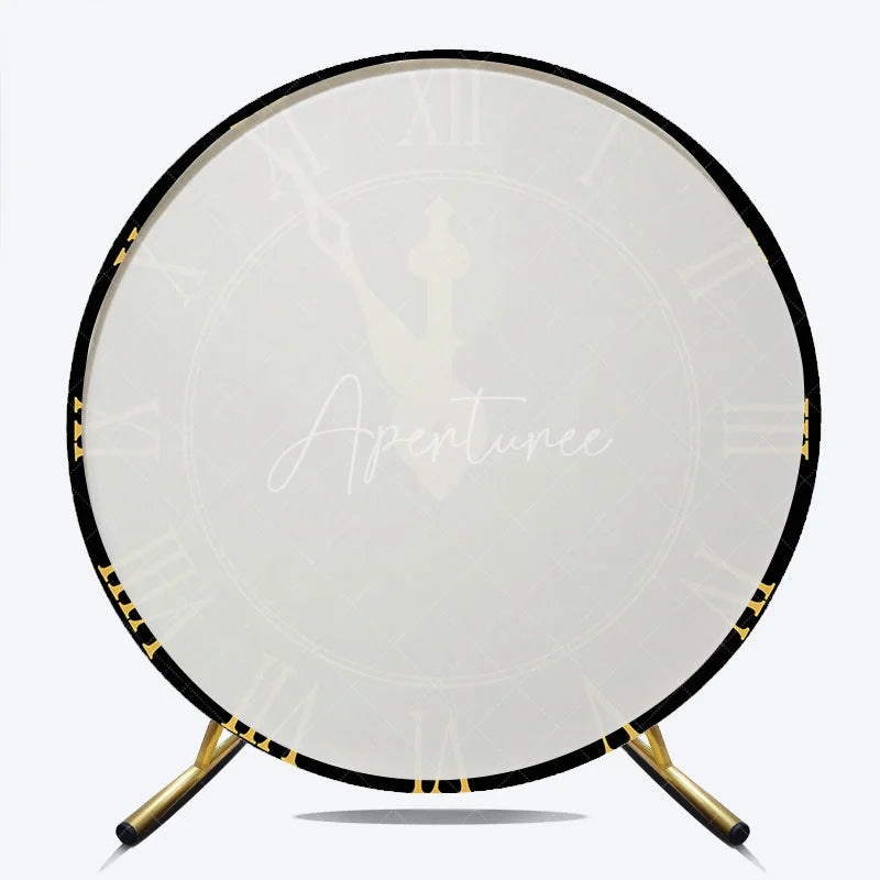 Aperturee - Aperturee New Year Eve Countdown Clock Round Backdrop Black Gold Midnight Party Decor