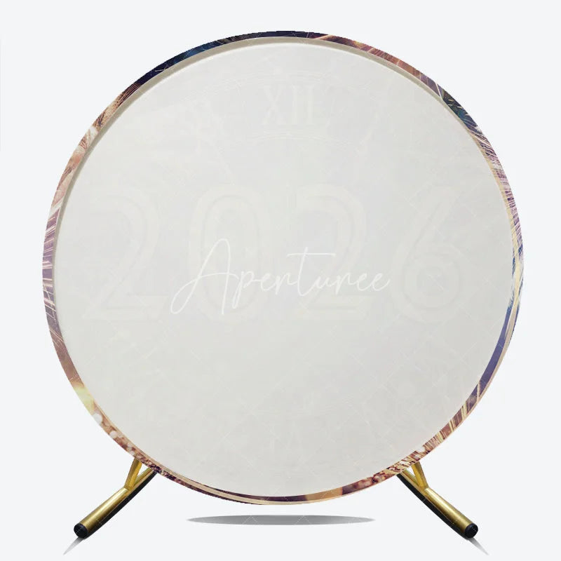 Aperturee - Aperturee New Year’s Eve 2026 Countdown Clock Round Backdrop Gold Fireworks and Glitter Elegant Midnight Party Decor