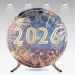 Aperturee - Aperturee New Year’s Eve 2026 Countdown Clock Round Backdrop Gold Fireworks and Glitter Elegant Midnight Party Decor