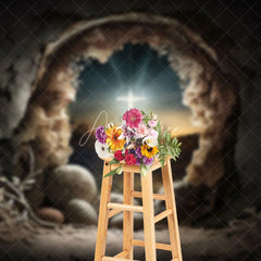 Aperturee - Aperturee Night Cave Holy Lighted Cross Rebirth Easter Backdrop