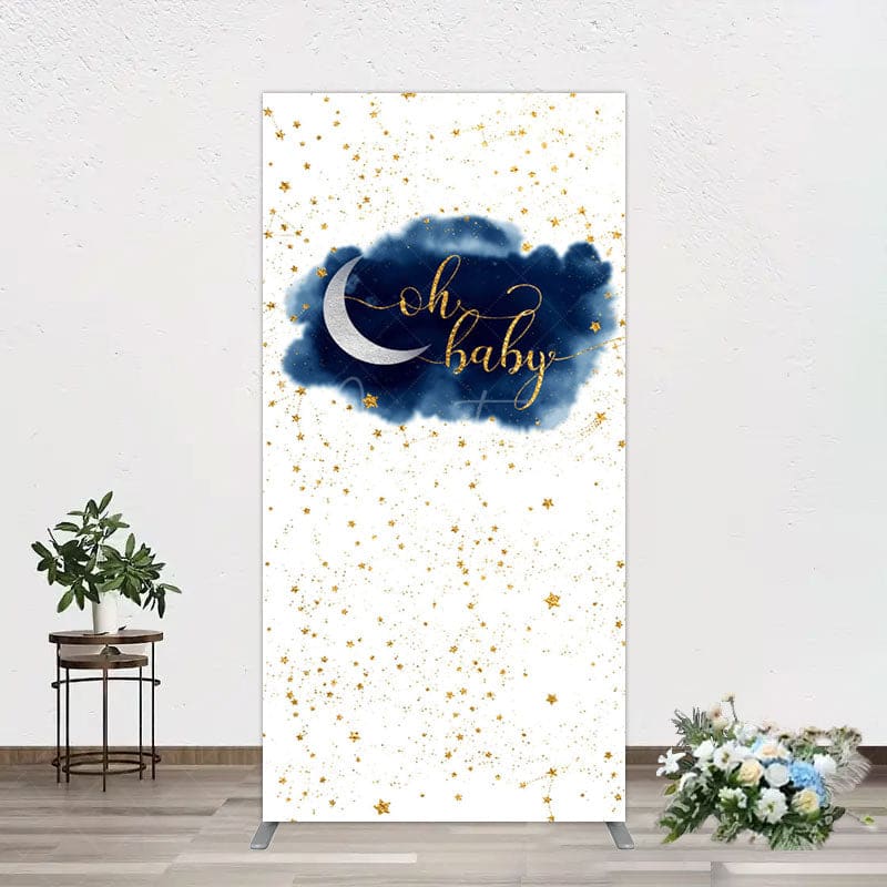 Aperturee - Aperturee Night Gold Stars Oh Baby Gender Reveal Rectangle Backdrop
