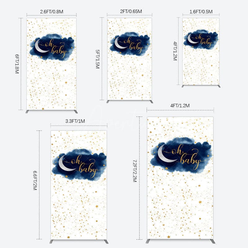 Aperturee - Aperturee Night Gold Stars Oh Baby Gender Reveal Rectangle Backdrop