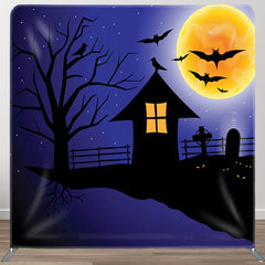 Aperturee - Aperturee Night Moon Cliff Bats Happy Halloween Party Backdrop