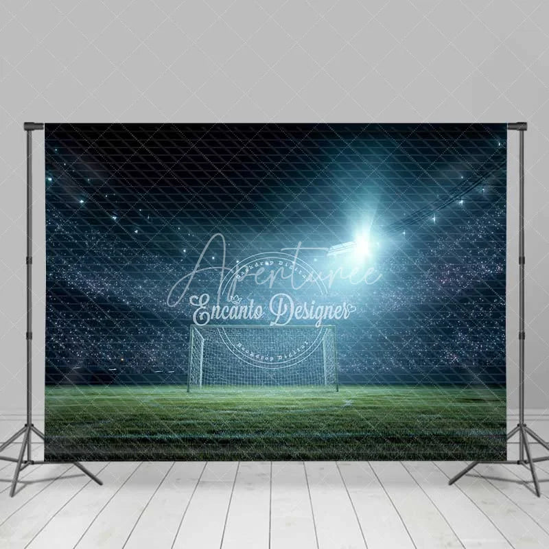 Aperturee - Aperturee Night Soccer Field Stadium Backdrop Goalpost Sports Game Photography Background