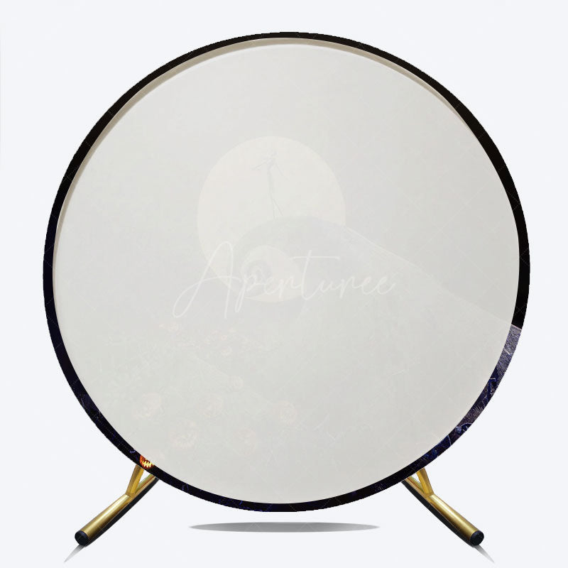 Aperturee - Aperturee Nightmare Before Christmas Inspired Round Backdrop Jack Skellington on Spiral Hill Halloween Movie Theme Decor