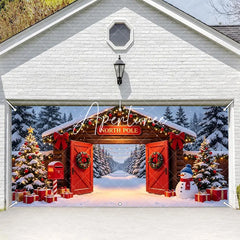 Aperturee - Aperturee North Pole Christmas Snowy Archway Garage Door Banner Festive Winter Wonderland Holiday Decor with Snowman and Gifts