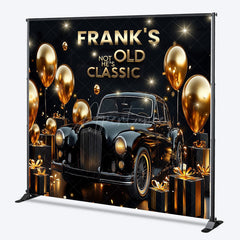 Aperturee Aperturee Not Old Just Classic Custom Birthday Backdrop Vintage Black Car and Gold Balloons Personalized Party for Him