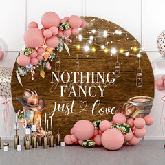 Aperturee - Aperturee Nothing Fancy Just Love Round Backdrop Rustic Wood Western Wedding Cowboy Boots and String Lights Decor