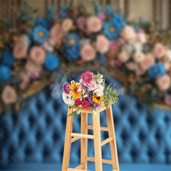 Aperturee - Aperturee Nude Blue Flowers Elegant Cute Headboard Backdrop