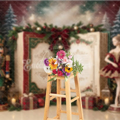 Aperturee - Aperturee Nutcracker Ballerina Christmas Holiday Backdrop with Decorated Trees Festive Gifts and Open Storybook