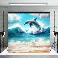 Aperturee - Aperturee Ocean Waves Jumping Dolphin Summer Photography Backdrop Tropical Sunny Beach Vacation Studio Background
