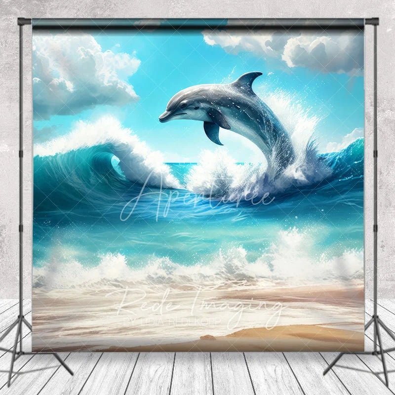 Aperturee - Aperturee Ocean Waves Jumping Dolphin Summer Photography Backdrop Tropical Sunny Beach Vacation Studio Background