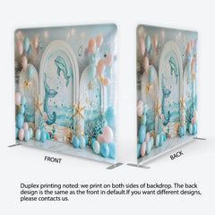 Aperturee - Aperturee Oceanic Dolphin Whale Tail Square Double-Sided Backdrop with Starfish for Baby Shower Birthday Party