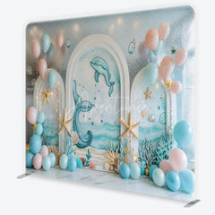 Aperturee - Aperturee Oceanic Dolphin Whale Tail Square Double-Sided Backdrop with Starfish for Baby Shower Birthday Party