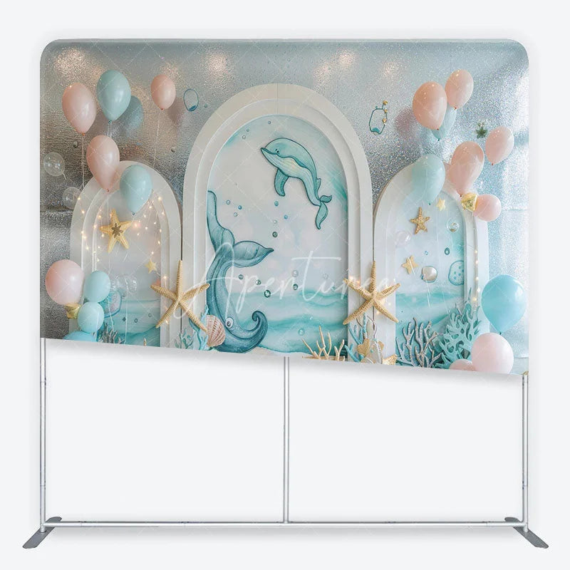 Aperturee - Aperturee Oceanic Dolphin Whale Tail Square Double-Sided Backdrop with Starfish for Baby Shower Birthday Party