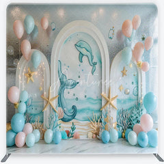 Aperturee - Aperturee Oceanic Dolphin Whale Tail Square Double-Sided Backdrop with Starfish for Baby Shower Birthday Party