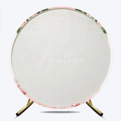 Aperturee - Aperturee Oh Baby Clothesline Round Backdrop for Baby Shower Boho Floral with Pink and Gold Girl Party Photo Booth Decor