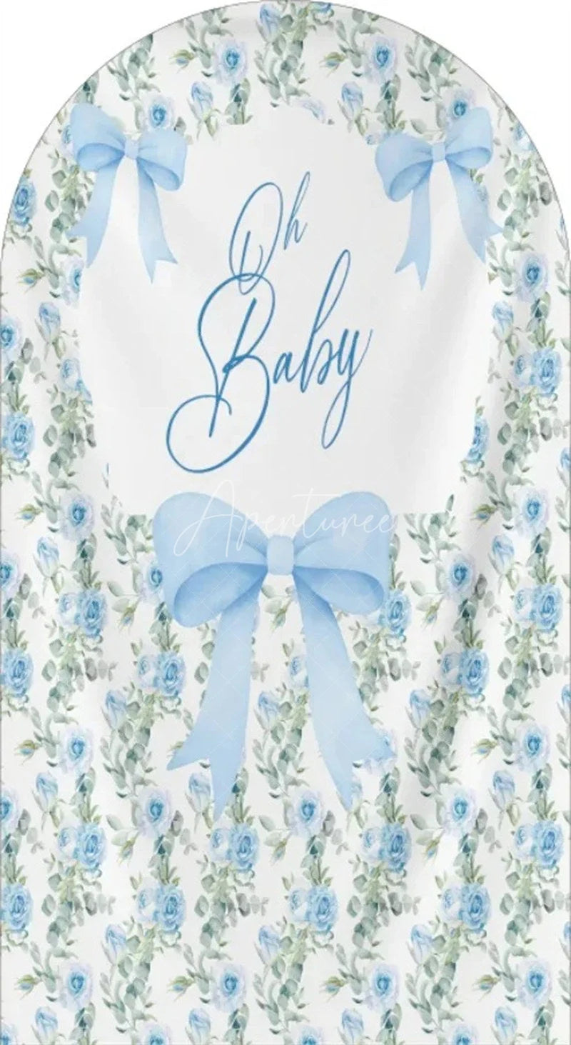 Aperturee - Aperturee Oh Baby Floral Arch Backdrop Adorable Bow and Blossom Decor for Nursery Baby Shower Photo Prop for Girls Boys