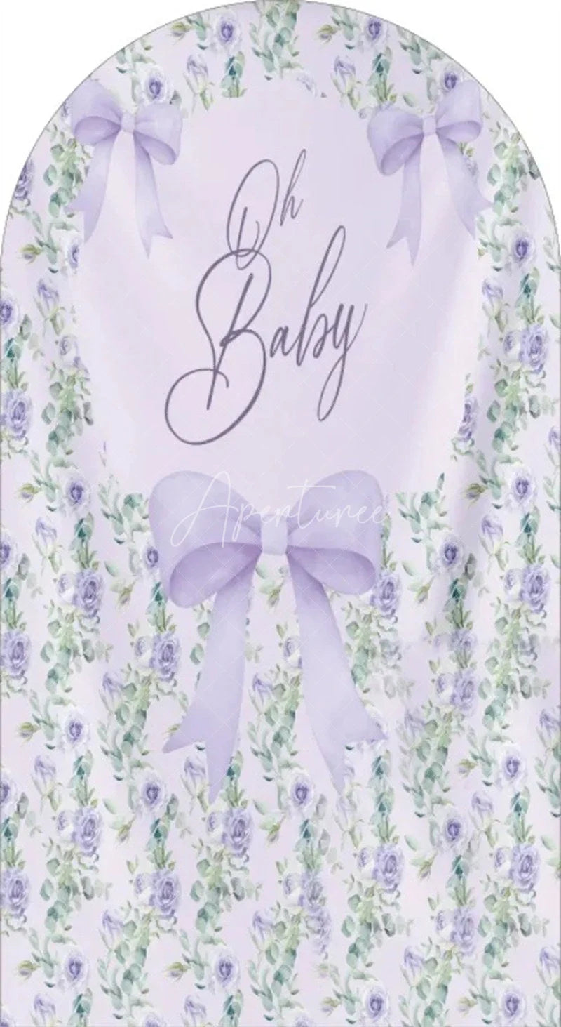 Aperturee - Aperturee Oh Baby Floral Arch Backdrop Adorable Bow and Blossom Decor for Nursery Baby Shower Photo Prop for Girls Boys