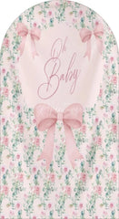 Aperturee - Aperturee Oh Baby Floral Arch Backdrop Adorable Bow and Blossom Decor for Nursery Baby Shower Photo Prop for Girls Boys
