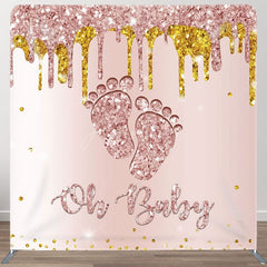 Aperturee - Aperturee Oh Baby Glitter Pink Fabric Backdrop Cover for Baby Shower