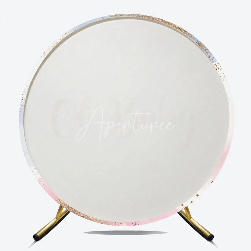Aperturee - Aperturee Oh Baby Gold Glitter Pink and Blue Watercolor Round Backdrop Baby Shower Gender Reveal Party Decor