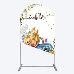 Aperturee - Aperturee Oh Boy Blue Truck Arch Backdrop for Baby Shower Rustic Autumn Pumpkin Theme Fall Party Photo Booth Decor for Boy