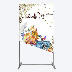 Aperturee - Aperturee Oh Boy Blue Truck Rectangle Backdrop for Baby Shower Rustic Autumn Pumpkin Theme Fall Party Photo Booth Decor for Boy