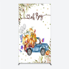 Aperturee - Aperturee Oh Boy Blue Truck Rectangle Backdrop for Baby Shower Rustic Autumn Pumpkin Theme Fall Party Photo Booth Decor for Boy