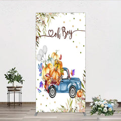 Aperturee - Aperturee Oh Boy Blue Truck Rectangle Backdrop for Baby Shower Rustic Autumn Pumpkin Theme Fall Party Photo Booth Decor for Boy