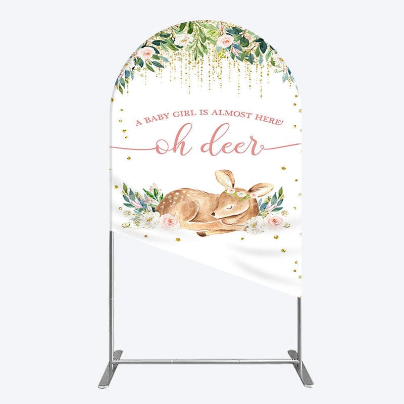 Aperturee - Aperturee Oh Deer Floral Boho Sweet Baby Shower Arch Backdrop