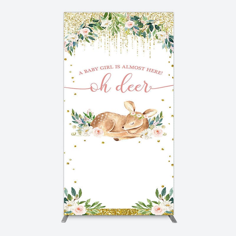 Aperturee - Aperturee Oh Deer Floral Boho Sweet Baby Shower Rectangle Backdrop