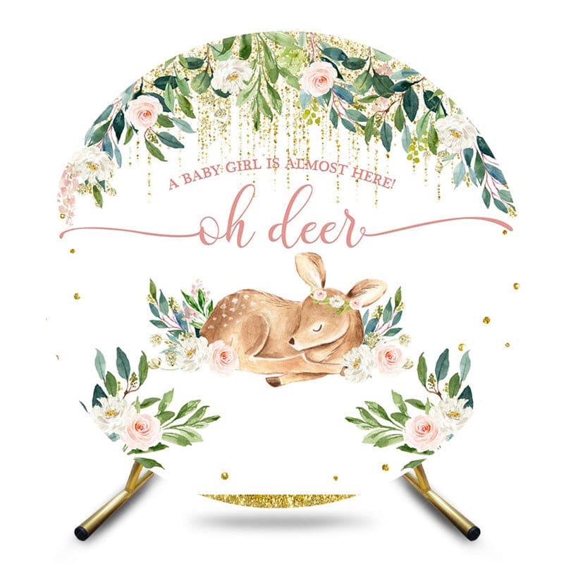 Aperturee - Aperturee Oh Deer Floral Circle Sweet Baby Shower Backdrop
