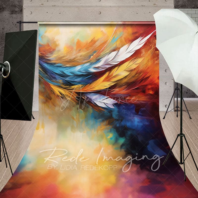 Aperturee - Aperturee Oil Painted Vibrant Feather Fine Art Sweep Backdrop