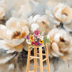 Aperturee - Aperturee Oil Painting Floral Backdrop Vintage White Peony Flower Photography Background Artistic Bloom Photo Booth Prop
