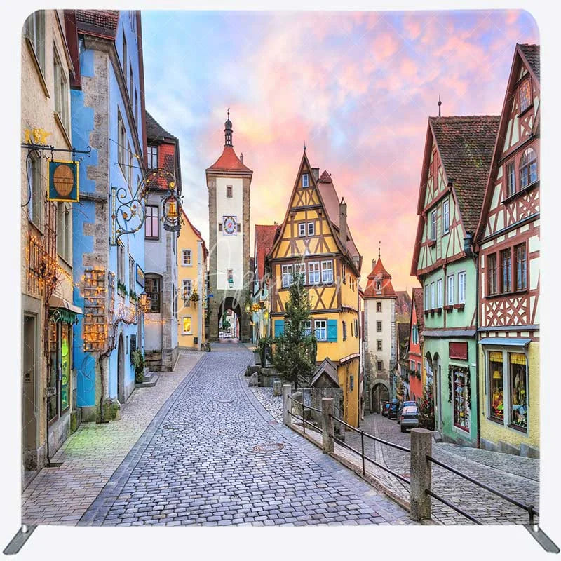 Aperturee - Aperturee Oktoberfest Tension Fabric Backdrop German Village of Rothenburg Scenery Autumn Festival Party Photo Prop