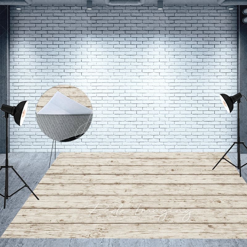 Aperturee - Aperturee Old Retro White Wood Fabric Floor Backdrop For Photo