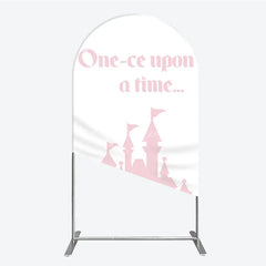 Aperturee - Aperturee Once Upon a Time Princess Arch Backdrop Pink Fairytale Castle Silhouette First Birthday or Baby Shower Party Decor