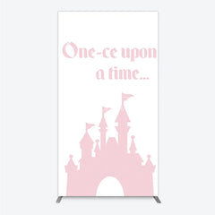 Aperturee - Aperturee Once Upon a Time Princess Rectangle Backdrop Pink Fairytale Castle Silhouette First Birthday or Baby Shower Party