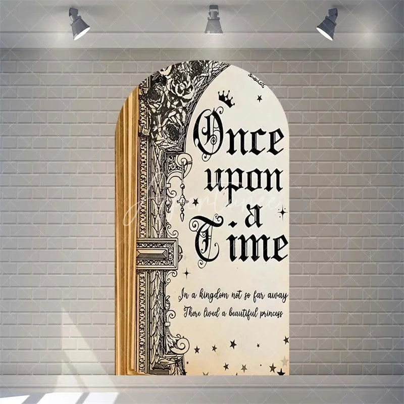 Aperturee - Aperturee Once Upon a Time Storybook Arch Backdrop Personalized Fairytale Princess Kingdom Party Decoration