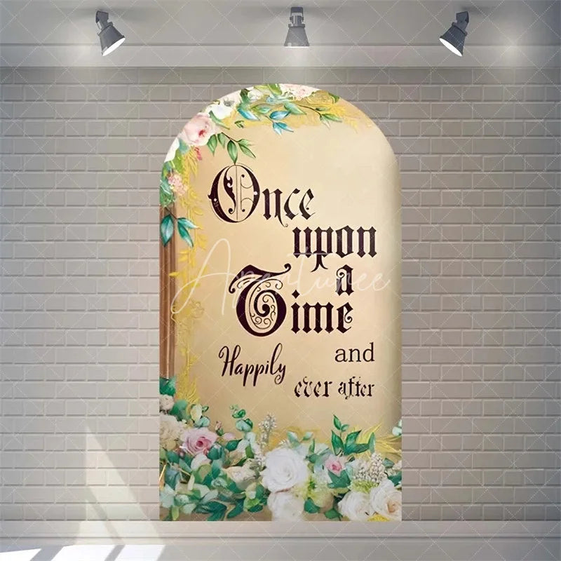 Aperturee - Aperturee Once Upon a Time Storybook Arch Backdrop Personalized Fairytale Princess Kingdom Party Decoration