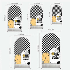 Aperturee - Aperturee One Happy Dude 1st Birthday Arch Backdrop Black and White Checkered with Smile Face Background Boys Party Decoration