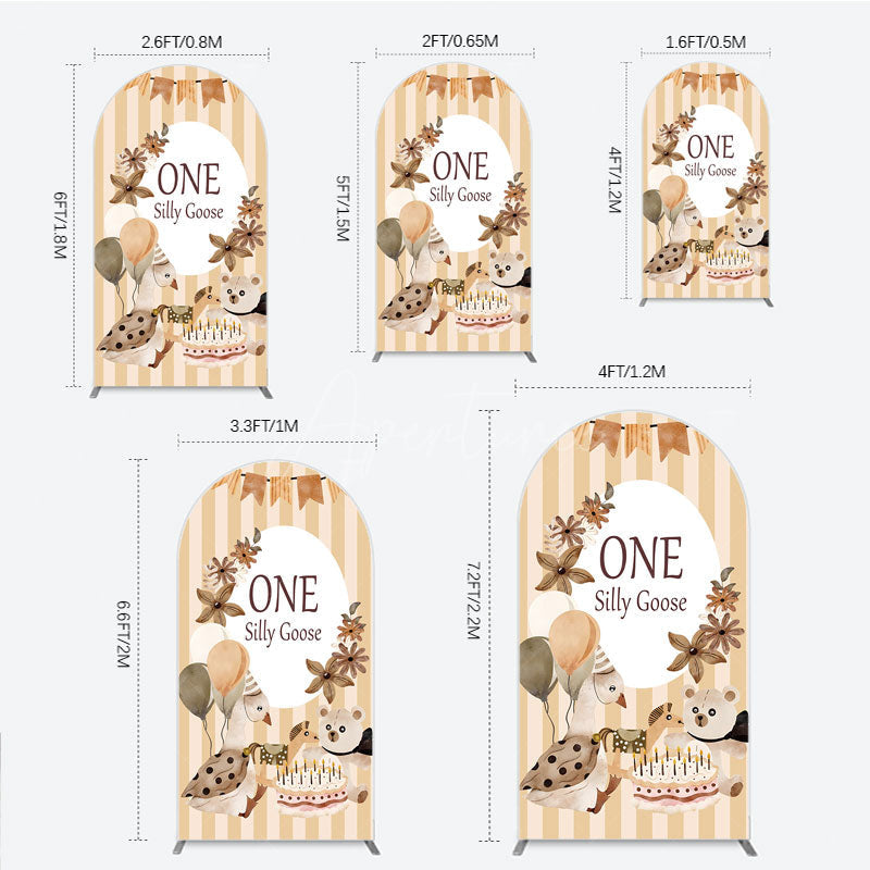 Aperturee - Aperturee One Silly Goose First Birthday Arch Backdrop Farm Themed Party with Goose and Bear Rustic Storybook Decor Prop