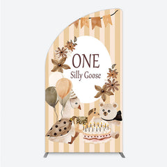 Aperturee - Aperturee One Silly Goose First Birthday Half Moon Arch Backdrop Farm Themed Party with Goose and Bear Rustic Storybook Decor