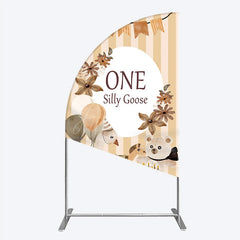 Aperturee - Aperturee One Silly Goose First Birthday Half Moon Arch Backdrop Farm Themed Party with Goose and Bear Rustic Storybook Decor