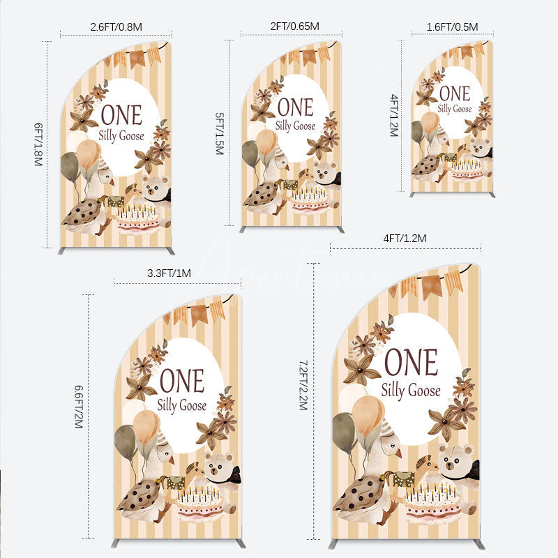 Aperturee - Aperturee One Silly Goose First Birthday Half Moon Arch Backdrop Farm Themed Party with Goose and Bear Rustic Storybook Decor