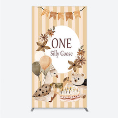 Aperturee - Aperturee One Silly Goose First Birthday Rectangle Backdrop Farm Themed Party with Goose and Bear Rustic Storybook Decor Prop
